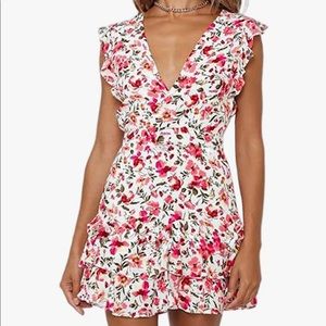 Women's Dress Floral Wrap V Neck Cap Sleeve Mini Short Dress